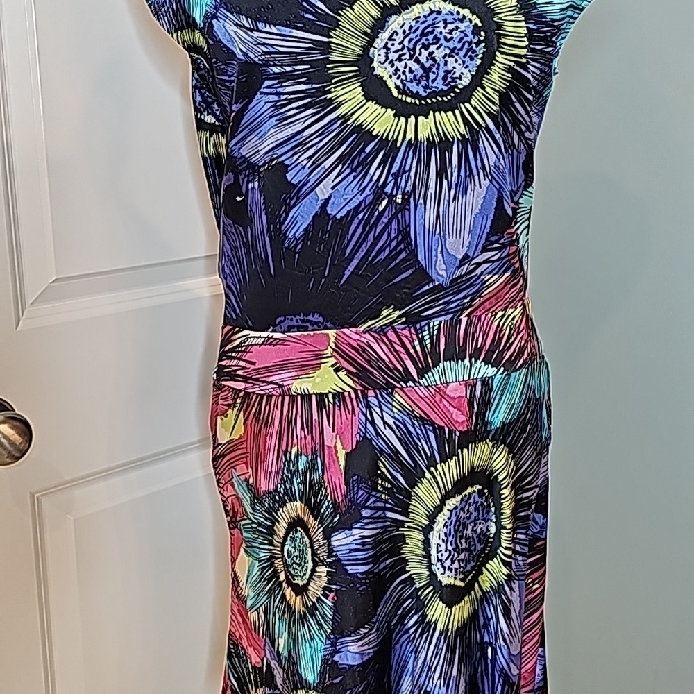 Ali Ro Womens Multicolored Floral Silk Short-Sleeve Dress - Size 8 - Picture 7 of 9